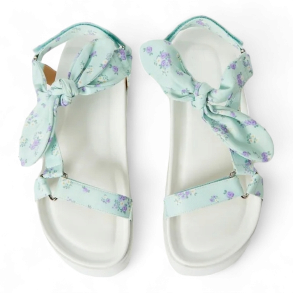 JustFab Lucia Platform Gladiator Sandal pale green white floral velcro straps